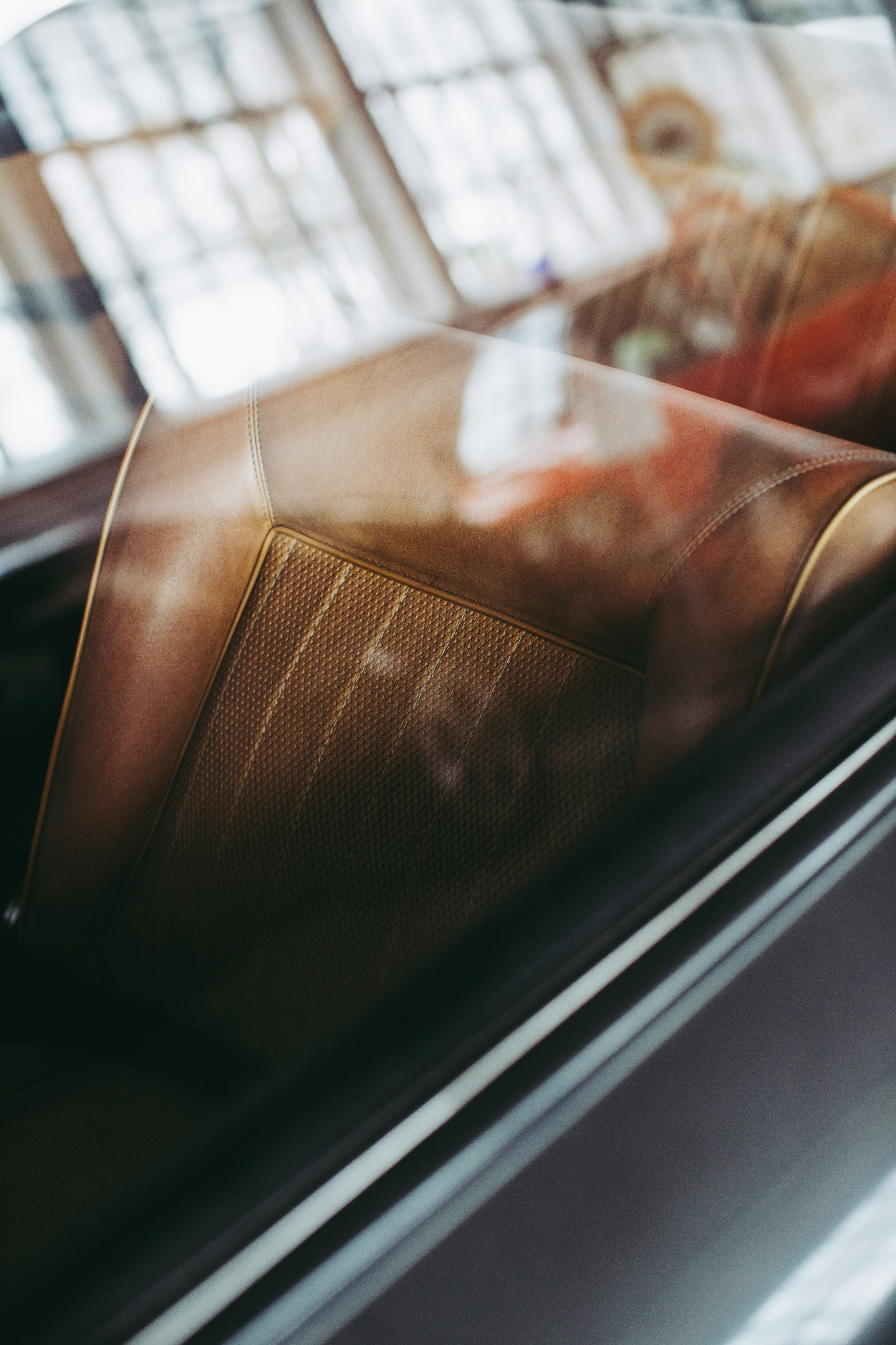 brown and white car door